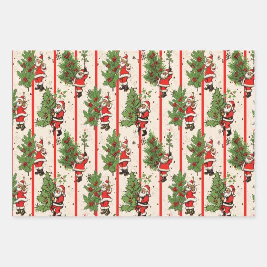 Santa's Holly en Stripes Inpakpapier Vel (Voorkant)