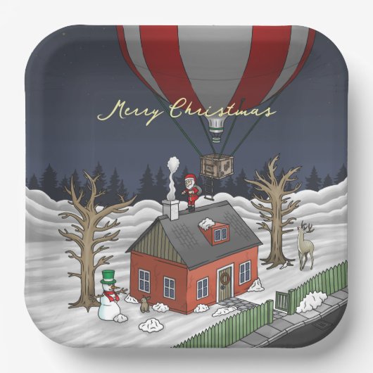 Santa's Hot Air Balloon Papieren Bordje (Voorkant)