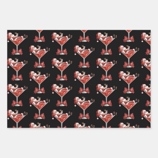 Santa's Hot Mess Christmas Martini Funny Santa  Inpakpapier Vel (Voorkant)