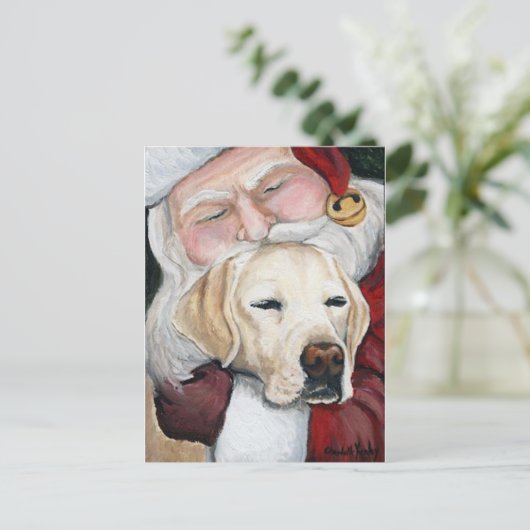 Santa's Hug for Lab art postcard Feestdagenkaart (Staand voorkant)