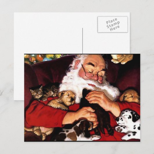 Santa's Huisdieren Feestdagenkaart (Voorkant / Achterkant)