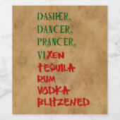 Santa's kerstfeest Funny Reindeer Drink Names Wijn Etiket (Enkel label)