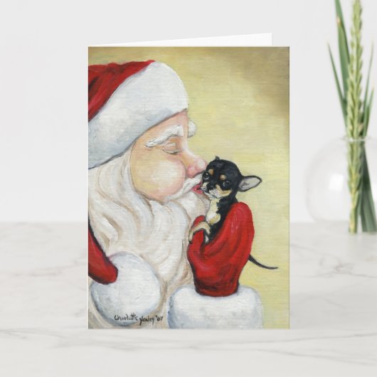 "Santa's Kiss for Chihuahua" Dog Art Greeting Card Feestdagen Kaart (Voorkant)