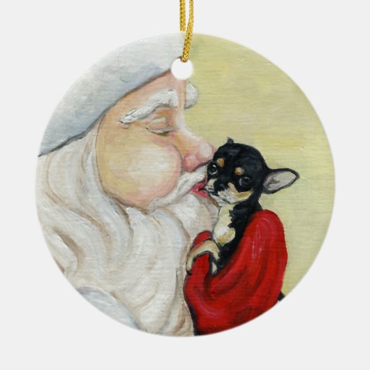 Santa's Kiss voor Chihuahua Art Ornament (Voorkant)