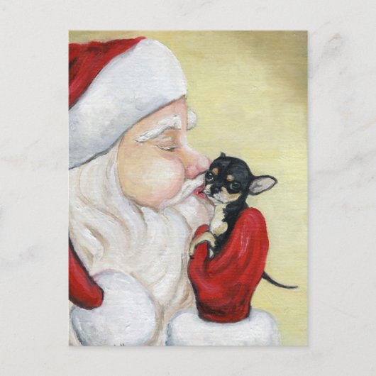 Santa's Kiss voor Chihuahua Dog Art Briefkaart (Voorkant)