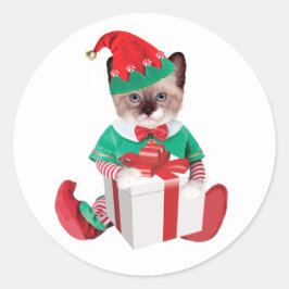 Santas Kitten Elves Classic Ronde Stickers