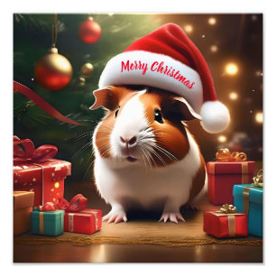 "Santa's Kleine Helper: De Kerstcavia" Foto Afdruk