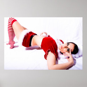 Santa's Kleine Helper in Stockings Poster