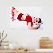 Santa's Kleine Helper in Stockings Poster (Keuken)