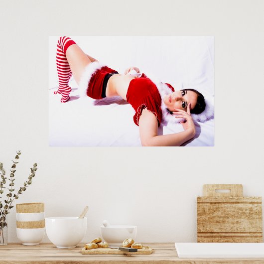 Santa's Kleine Helper in Stockings Poster (Keuken)