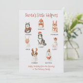 Santa's kleine helpers Dog Reindeer namen Feestdagenkaart (Staand voorkant)