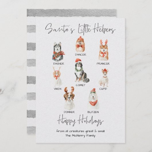 Santa's kleine helpers Dog Reindeer namen Feestdagenkaart (Voorkant / Achterkant)
