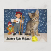 Santa's Kleine Helpers - Kat & Elf Briefkaart (Voorkant)