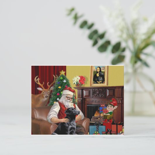 Santa's Labrador (zwart) Feestdagenkaart (Staand voorkant)