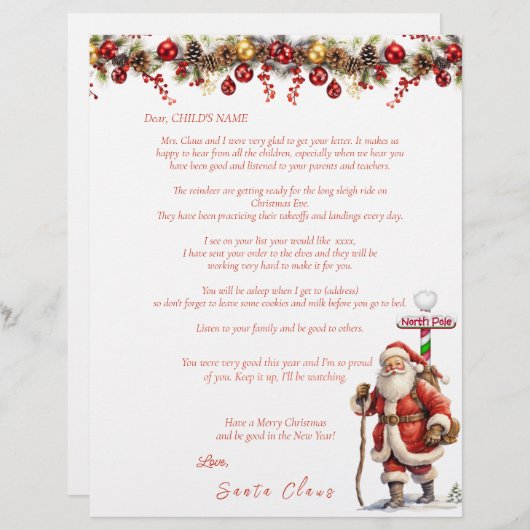 Santa's Letter to Child Rendier Noordpool (Voorkant / Achterkant)