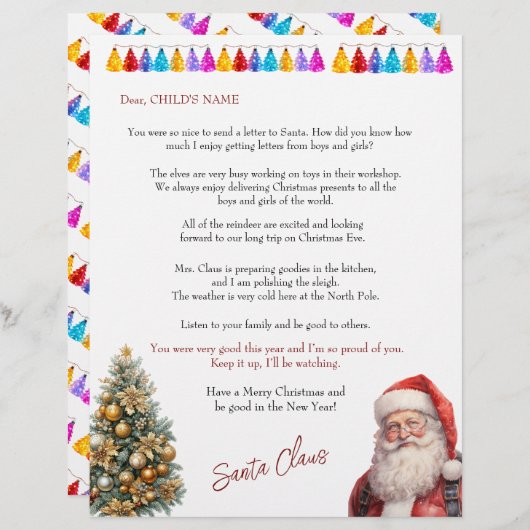 Santa's Letter to Children Christmas Lights Tree (Voorkant / Achterkant)