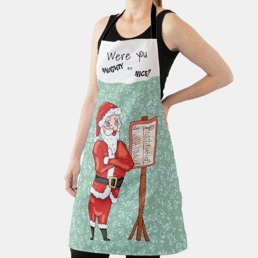 Santa's List Naughty of Nice Apron Schort (Insitu)