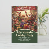Santa's List Ugly Sweater Holiday Party Dramatic Kaart (Staand voorkant)