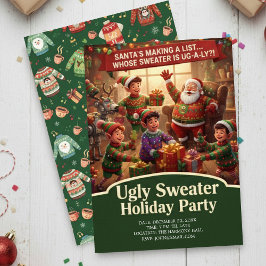 Santa's List Ugly Sweater Holiday Party Dramatic Kaart