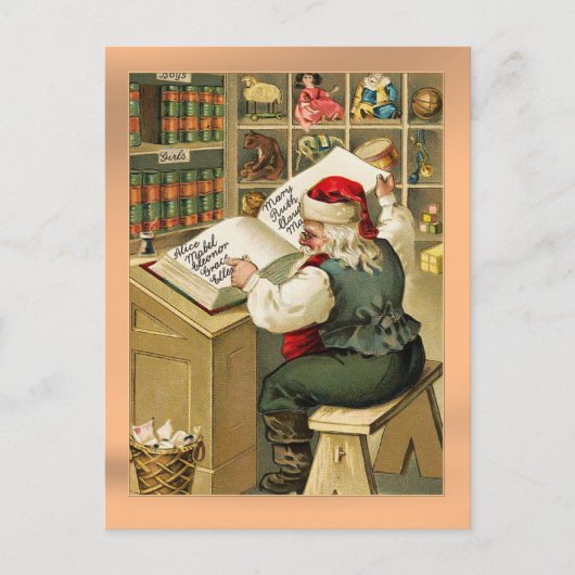 "Santa's List" Vintage Feestdagenkaart (Voorkant)