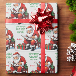 Santa's List Voeg de naam van het kind toe Aangepa Cadeaupapier