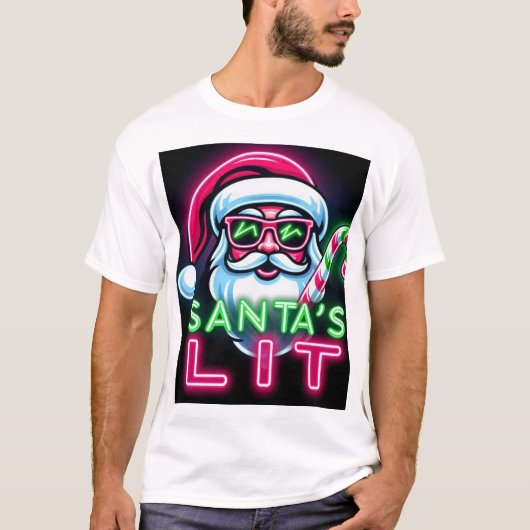 Santa's Lit - Grappig Neon Kerst T-shirt (Voorkant)