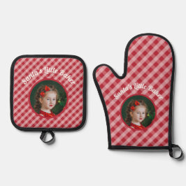Santa's Little Baker kinder gingham kerst foto Ovenwant & Pannenlap Set