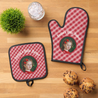 Santa's Little Baker kinder gingham kerst foto Ovenwant & Pannenlap Set