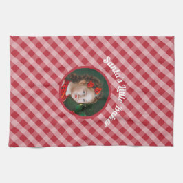 Santa's Little Baker kinder gingham kerst foto Theedoek