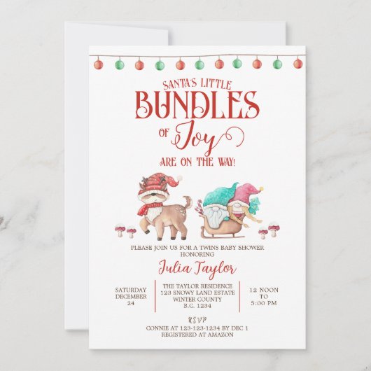 Santa's Little Bundles of Joy, Twins Baby shower Kaart (Voorkant)