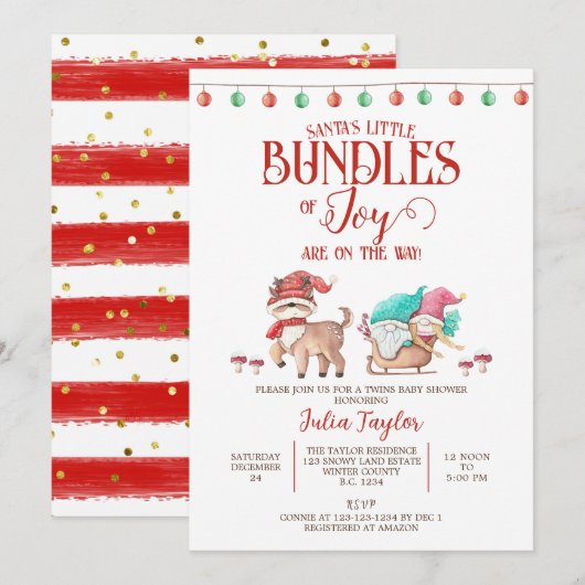 Santa's Little Bundles of Joy, Twins Baby shower Kaart (Voorkant / Achterkant)