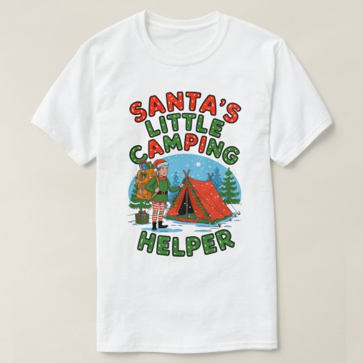 Santa's Little Camping Helper Christmas Elf Design T-shirt (Design voorkant)