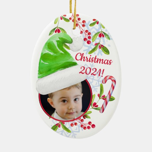 Santa's Little Helper Elf Pet Foto met Kerstmis Keramisch Ornament (Achterkant)