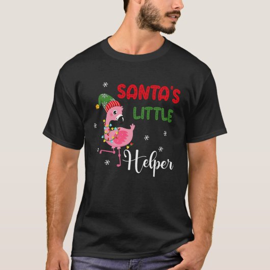 santa's little helper flamingo elf merry christmas t-shirt (Voorkant)