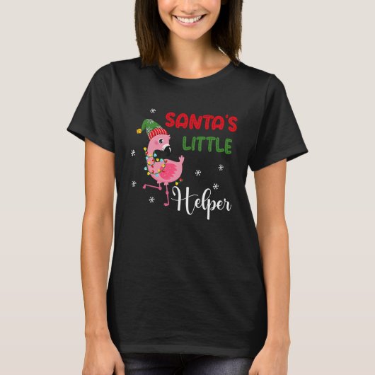 santa's little helper flamingo elf merry christmas t-shirt (Voorkant)