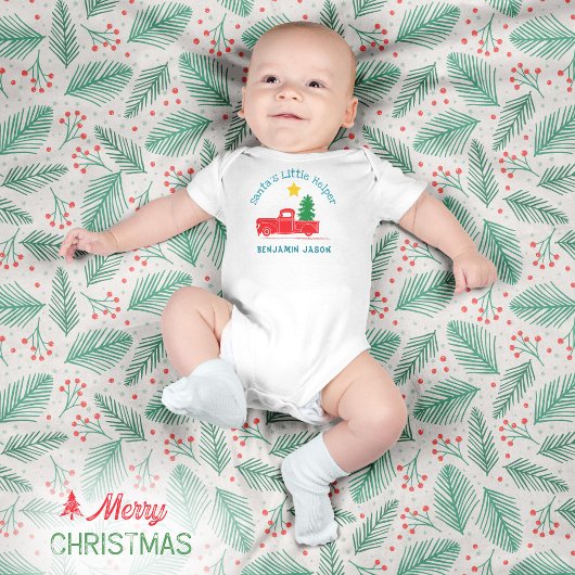 🎅 Santa's Little Helper Naam 🚛Truck Tree Star Romper