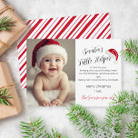 Santa's Little Helper Pepermunt Stripe Kerstmis Feestdagenkaart<br><div class="desc">Deze eenvoudige,  klassieke handgetekende pepermuntstreep en kerstmuts-kerstkaart is een zoete manier om de eerste kerst van de baby aan te kondigen.</div>