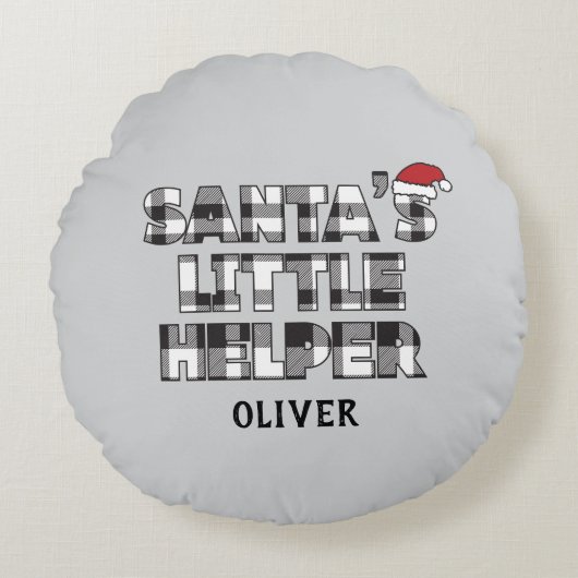 Santa's Little Helper Personalized Rond Kussen (Voorkant)