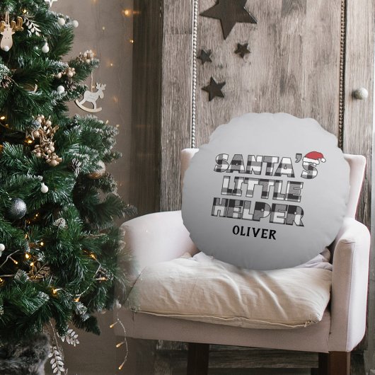 Santa's Little Helper Personalized  Rond Kussen