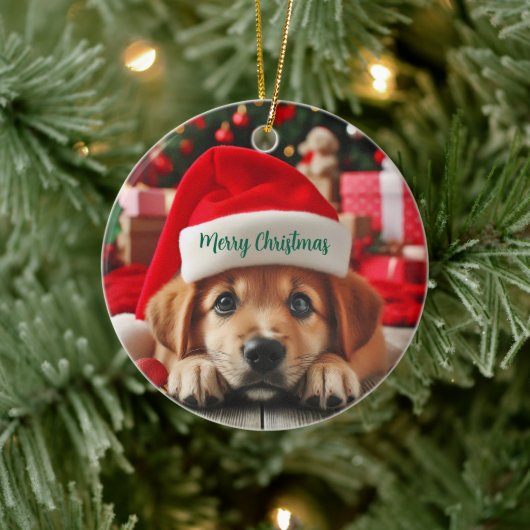 Santa's Little Helper Puppy Keramisch Ornament (Boom)