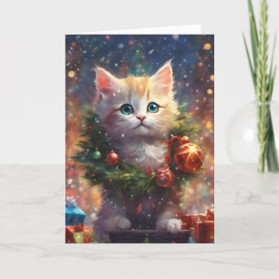 Santa's Little Helper Schattige Kitten Holiday Art Feestdagen Kaart