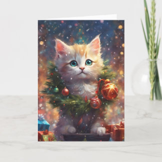 Santa's Little Helper Schattige Kitten Holiday Art Feestdagen Kaart