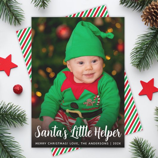 Santa's Little Helper Schattigee Baby Foto Kerstmi Feestdagenkaart