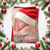 Santa's Little Helper Script Baby Kerstfoto Feestdagenkaart