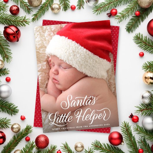 Santa's Little Helper Script Baby Kerstfoto Feestdagenkaart