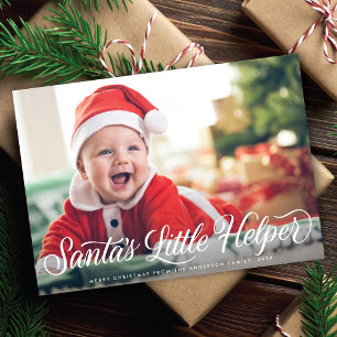 Santa's Little Helper Script Baby Kerstfoto Feestdagenkaart