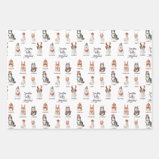 Santa's Little Helpers Dog Reindeer Pattern Inpakpapier Vel (Voorkant)