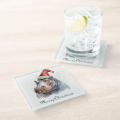Santa's Little Hippo, op maat Glazen Onderzetter (Schuin)