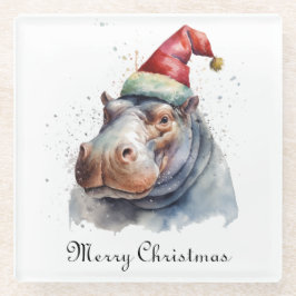 Santa's Little Hippo, op maat Glazen Onderzetter