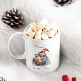 Santa's Little Hippo, op maat Tweekleurige Koffiemok